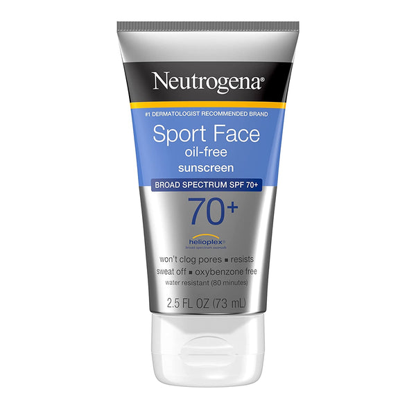 Sport Face Oil-free Lotion Sunscreen SPF 70, 2 pack, 2.5fl oz per pack, Neutrogena, plus 3 My Outlet Mall Resealable Storage Pouches