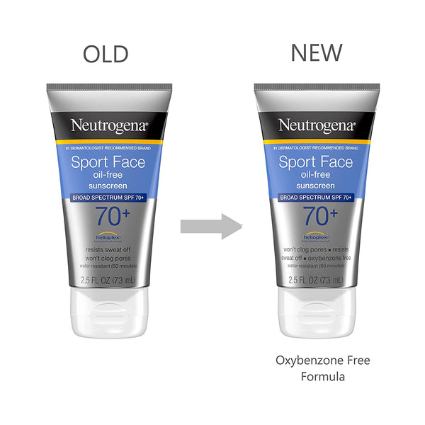 Sport Face Oil-free Lotion Sunscreen SPF 70, 3 pack, 2.5fl oz per pack, Neutrogena, plus 3 My Outlet Mall Resealable Storage Pouches