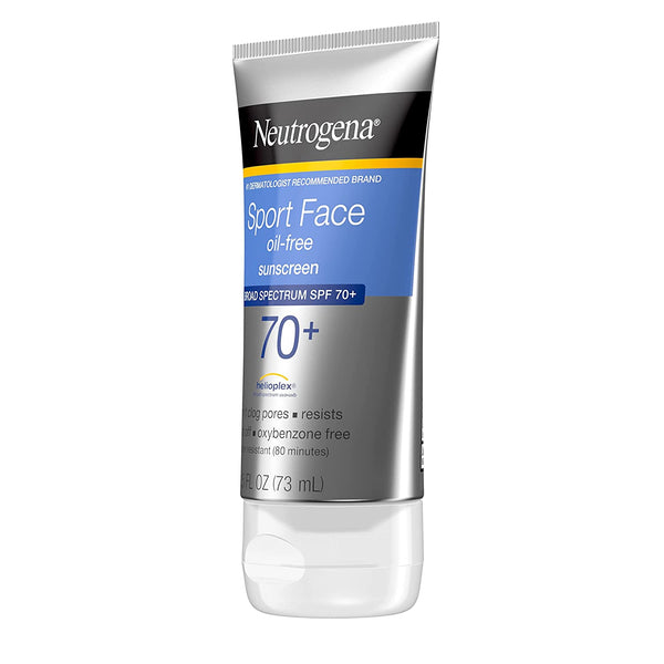 Sport Face Oil-free Lotion Sunscreen SPF 70, 3 pack, 2.5fl oz per pack, Neutrogena, plus 3 My Outlet Mall Resealable Storage Pouches