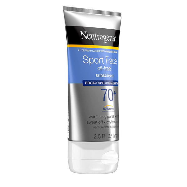 Sport Face Oil-free Lotion Sunscreen SPF 70, 2 pack, 2.5fl oz per pack, Neutrogena, plus 3 My Outlet Mall Resealable Storage Pouches