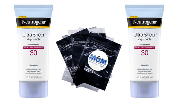 Ultra Sheer Dry-Touch SPF 30 Sunscreen Lotion, 2 pack, 5 fl oz per pack, Neutrogena, plus 3 My Outlet Mall Resealable Storage Pouches