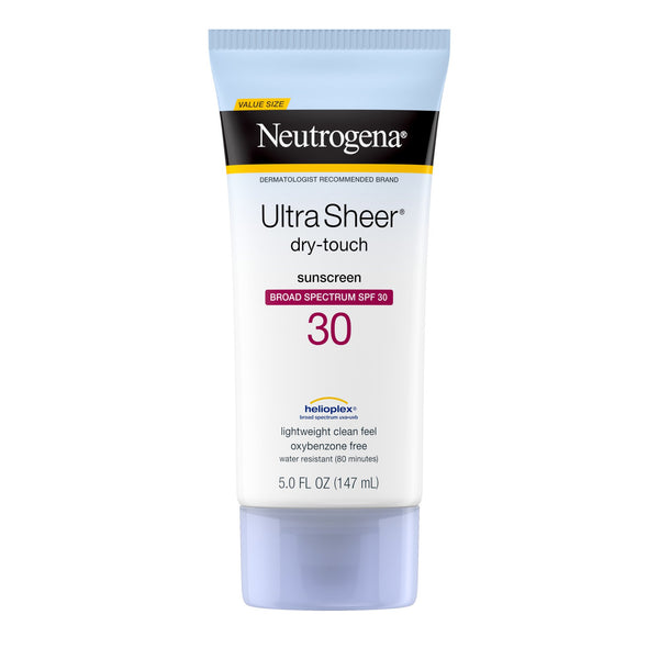 Ultra Sheer Dry-Touch SPF 30 Sunscreen Lotion, 3 pack, 5 fl oz per pack, Neutrogena, plus 3 My Outlet Mall Resealable Storage Pouches