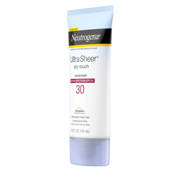 Ultra Sheer Dry-Touch SPF 30 Sunscreen Lotion, 3 pack, 5 fl oz per pack, Neutrogena, plus 3 My Outlet Mall Resealable Storage Pouches