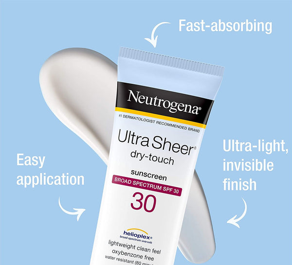 Ultra Sheer Dry-Touch SPF 30 Sunscreen Lotion, 2 pack, 5 fl oz per pack, Neutrogena, plus 3 My Outlet Mall Resealable Storage Pouches