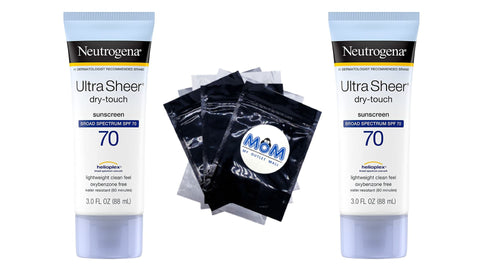 Ultra Sheer Dry-Touch SPF 70 Sunscreen Lotion, 2 pack, 3fl oz per pack, Neutrogena, plus 3 My Outlet Mall Resealable Storage Pouches