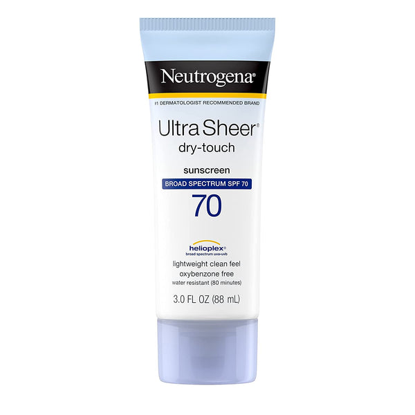 Ultra Sheer Dry-Touch SPF 70 Sunscreen Lotion, 2 pack, 3fl oz per pack, Neutrogena, plus 3 My Outlet Mall Resealable Storage Pouches