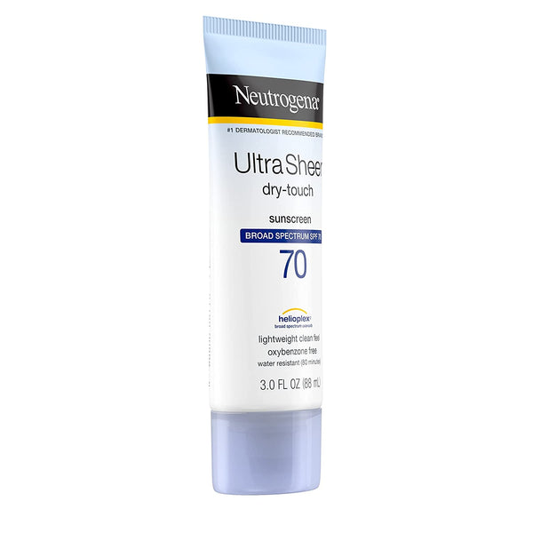 Ultra Sheer Dry-Touch SPF 70 Sunscreen Lotion, 2 pack, 3fl oz per pack, Neutrogena, plus 3 My Outlet Mall Resealable Storage Pouches