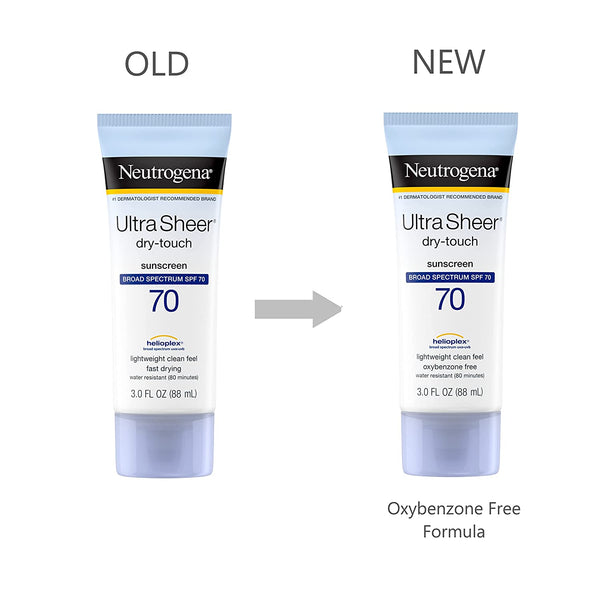 Ultra Sheer Dry-Touch SPF 70 Sunscreen Lotion, 2 pack, 3fl oz per pack, Neutrogena, plus 3 My Outlet Mall Resealable Storage Pouches