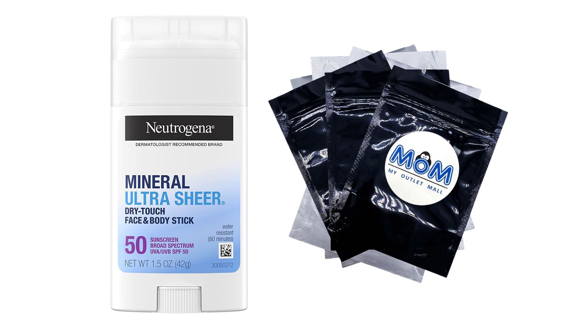 Ultra Sheer SPF 50 Zinc Mineral Sunscreen Stick, 1 pack, 1.5oz, Neutrogena, plus 3 My Outlet Mall Resealable Storage Pouches