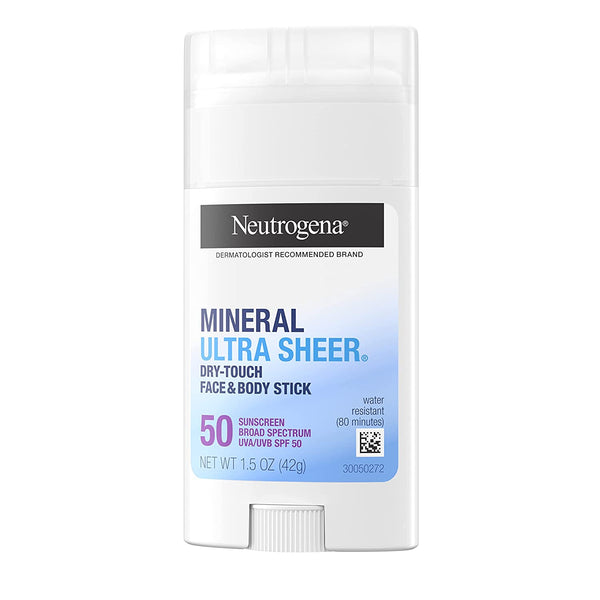 Ultra Sheer SPF 50 Zinc Mineral Sunscreen Stick, 1 pack, 1.5oz, Neutrogena, plus 3 My Outlet Mall Resealable Storage Pouches