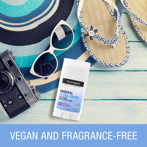 Ultra Sheer SPF 50 Zinc Mineral Sunscreen Stick, 1 pack, 1.5oz, Neutrogena, plus 3 My Outlet Mall Resealable Storage Pouches