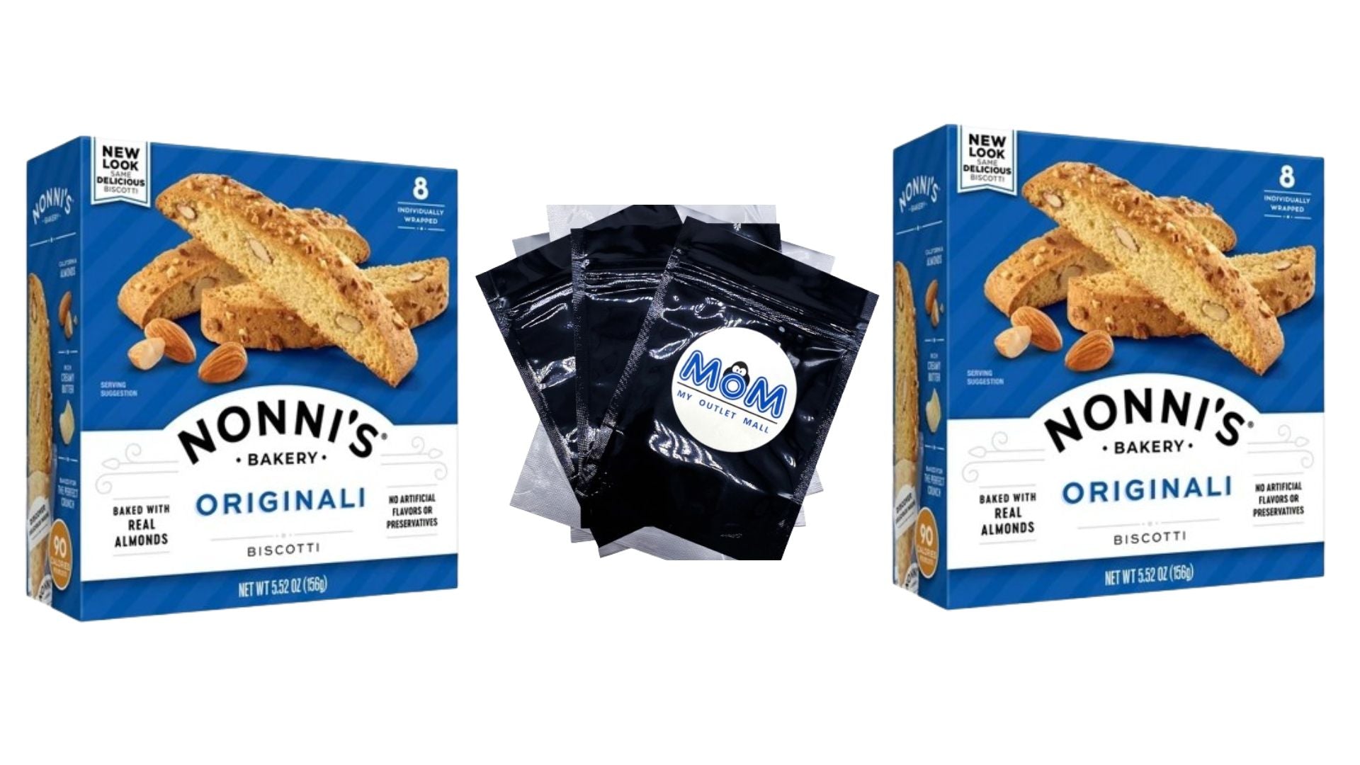 Originali Biscotti Almond Cookie Individually Wrapped & Ready to Eat, 2 Packs, 5.52 oz 8 count per pack, plus 3 My Outlet Mall Resealable Storage Pouches