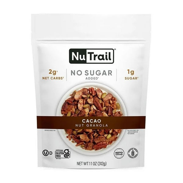 Cacao No Sugar Added Gluten Free Grain Free Keto Low Carb Healthy Breakfast Cereal, 3 Packs, 11 oz per pack, plus 3 My Outlet Mall Resealable Storage Pouches