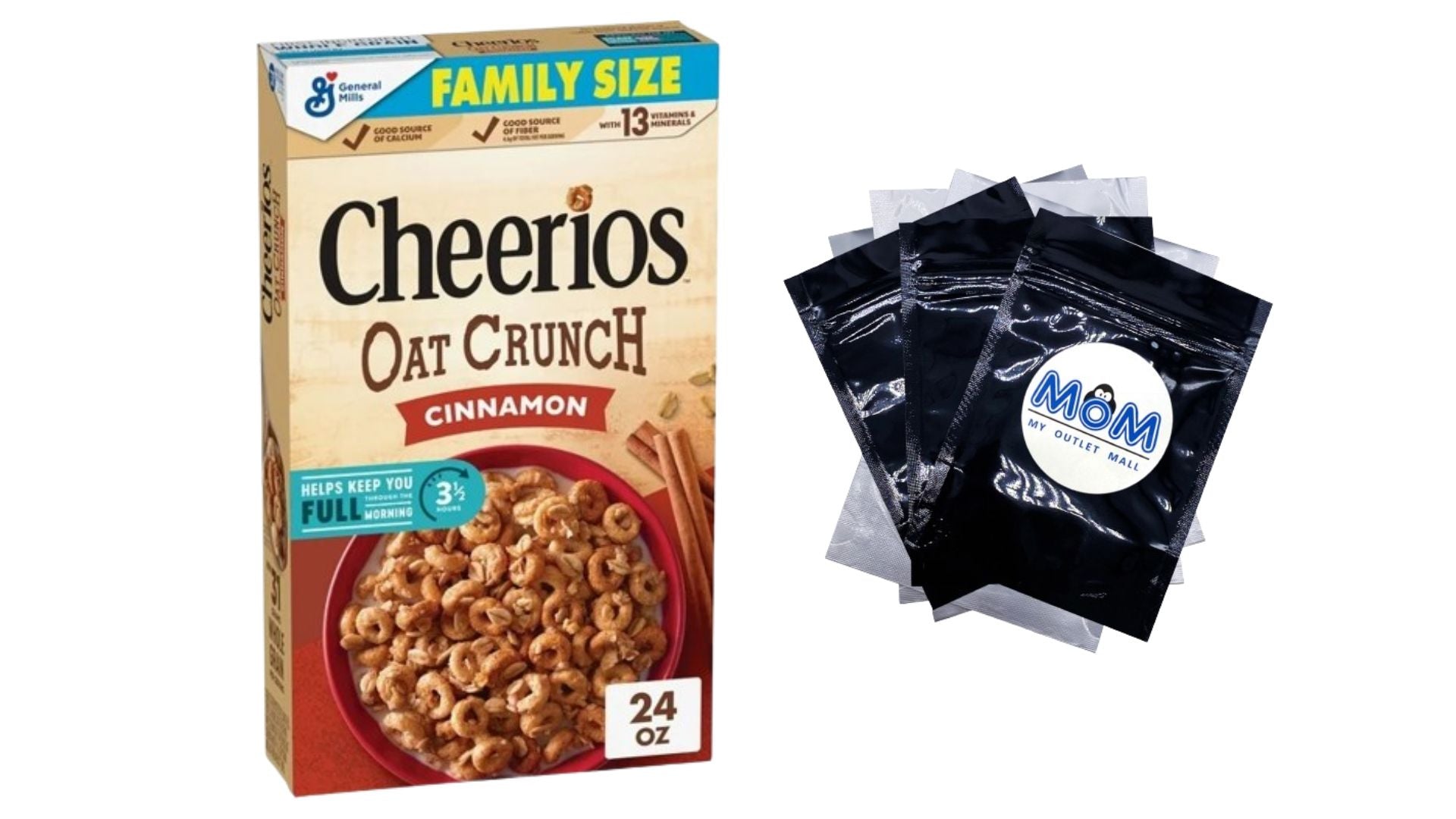 Oat Crunch Cinnamon Oat Breakfast Cereal, Family Size, 1 Pack, 24 oz per pack, plus 3 My Outlet Mall Resealable Storage Pouches