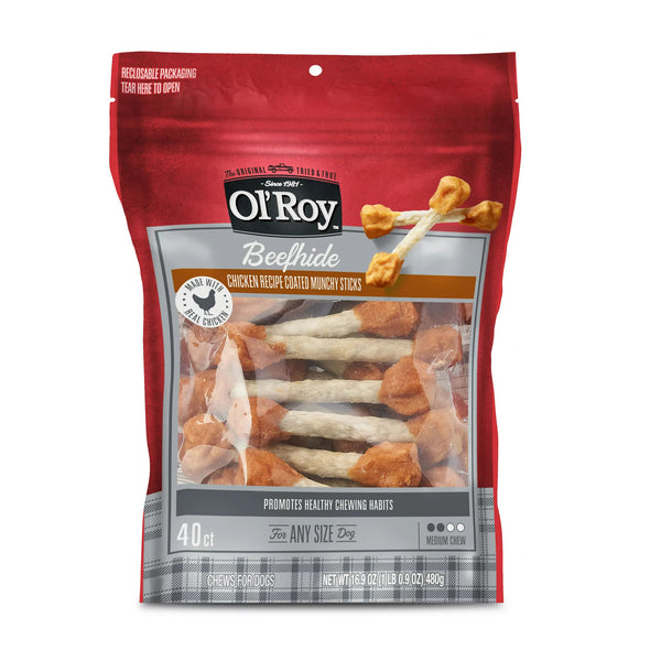 Beefhide Coated Munchy Sticks, Chicken Recipe, Dry Training Treats for Dog - 2 packs - 16.9 oz - plus 3 My Outlet Mall Resealable Storage Pouches