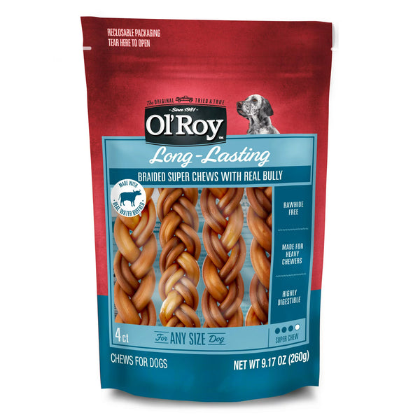 Braided Bully Stick for Dogs, 3 pack, 9.17 oz per pack, plus 3 My Outlet Mall Resealable Storage Pouches