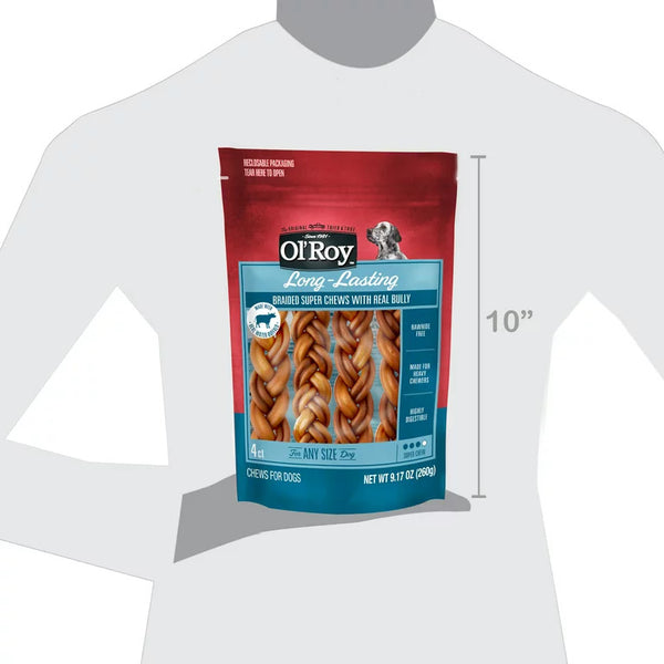 Braided Bully Stick for Dogs, 3 pack, 9.17 oz per pack, plus 3 My Outlet Mall Resealable Storage Pouches