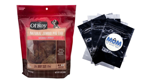 Natural Jumbo Pig Ear Chews for Dogs, 1 pack, 12 oz, plus 3 My Outlet Mall Resealable Storage Pouches