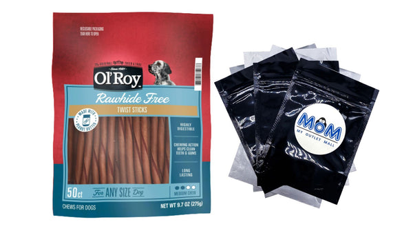 Rawhide Free Peanut Butter Twist Sticks for Dogs - 1 pack - 50 Count - plus 3 My Outlet Mall Resealable Storage Pouches