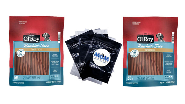 Rawhide Free Peanut Butter Twist Sticks for Dogs - 2 packs - 50 Count - plus 3 My Outlet Mall Resealable Storage Pouches