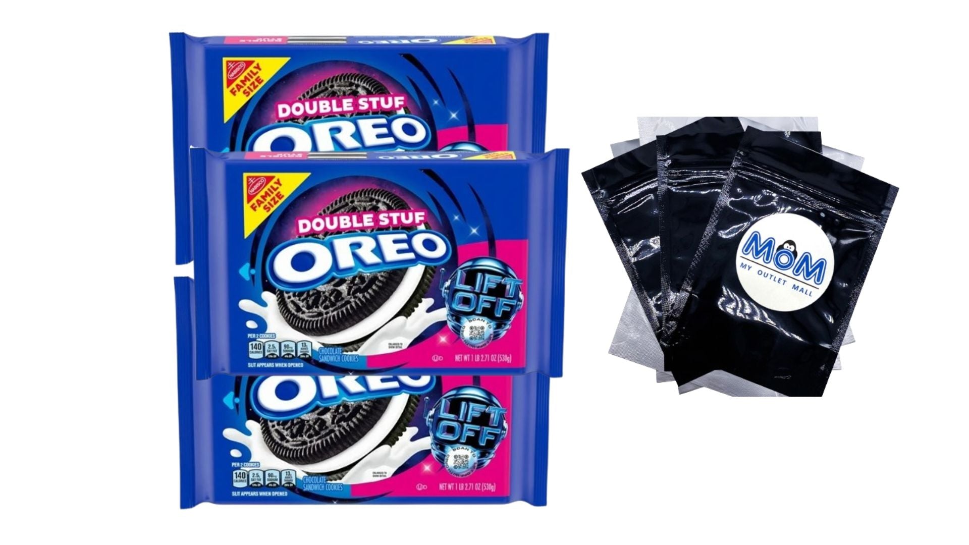 Double Stuf Chocolate Sandwich Cookies, Family Size - 3 packs - 18.71 oz per pack - plus 3 My Outlet Mall Resealable Storage Pouches