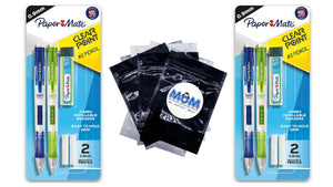 Clearpoint Mechanical Pencils HB No. 2 Lead 0.9mm Assorted Barrel Colors - 2 packs - 2 Pencils, 1 Lead refill set, 2 Erasers per pack - Paper Mate - plus 3 My Outlet Mall Resealable Storage Pouches