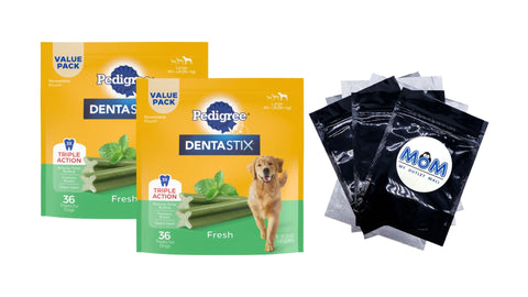 Fresh Flavor Dental Bone Treats for Large Dogs, 2 pack, 1.94lb (36 Treats) per pack, plus 3 My Outlet Mall Resealable Storage Pouches