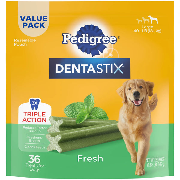 Fresh Flavor Dental Bone Treats for Large Dogs, 1 pack, 1.94lb (36 Treats) plus 3 My Outlet Mall Resealable Storage Pouches