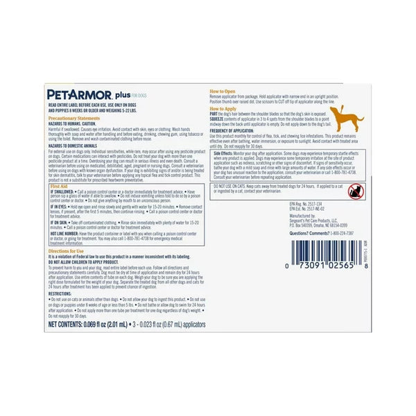 Flea & Tick Prevention for Small Dogs 5-22 lbs 3-Month Supply, 1 pack, 3 Count, plus 3 My Outlet Mall Resealable Storage Pouches
