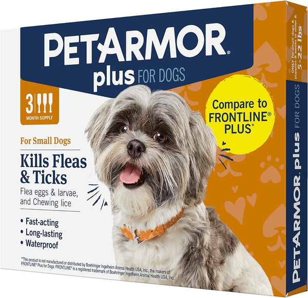 Flea & Tick Prevention for Small Dogs 5-22 lbs 3-Month Supply, 1 pack, 3 Count, plus 3 My Outlet Mall Resealable Storage Pouches