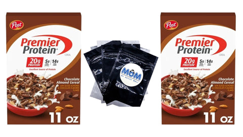 Chocolate Almond Cereal, Chocolatey Protein Cereal, 2 Packs, 11 oz per pack, plus 3 My Outlet Mall Resealable Storage Pouches