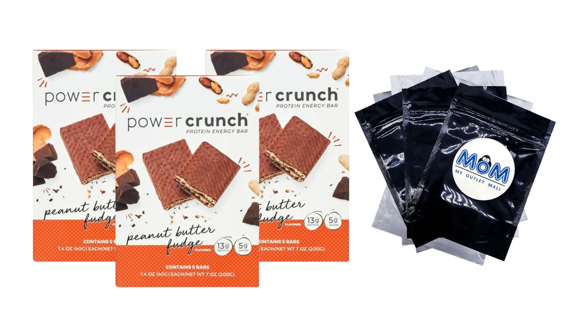 Original Protein Energy Bars, Peanut Butter Fudge, 3 pack, 5 Count per pack, plus 3 My Outlet Mall Resealable Storage Pouches