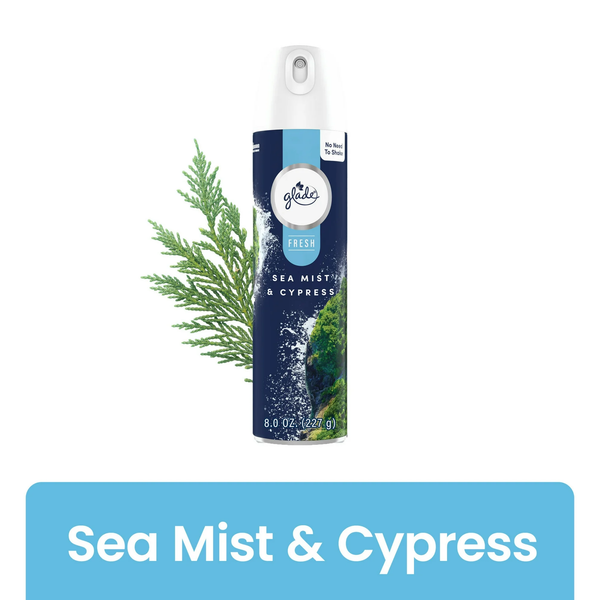 Air Freshener Spray, Sea Mist & Cypress, Fresh Collection, Fragrance Infused with Essential Oils, 100% Natural Propellent - 1 pack - 8.0 oz per pack - plus 3 My Outlet Mall Resealable Storage Pouches