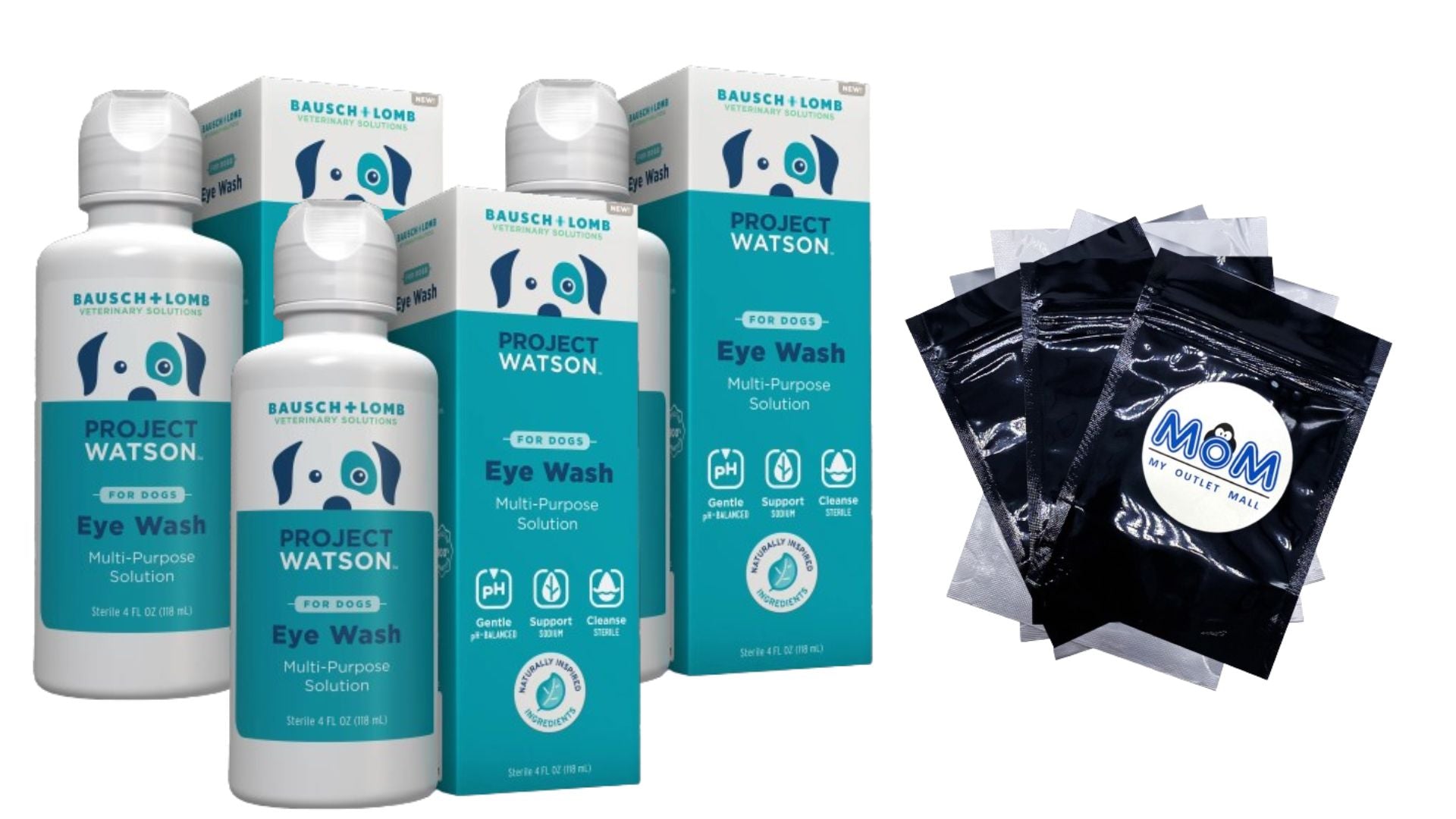 Eye Wash for Dogs Help Remove Tear Stains & Support Eye Health - 3 Packs - 4oz per pack - plus 3 My Outlet Mall Resealable Storage Pouches