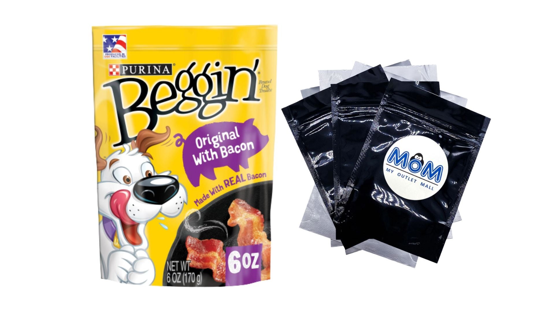 Original with Bacon Treats for Dogs, 1 pack, 6 oz Pouch, plus 3 My Outlet Mall Resealable Storage Pouches