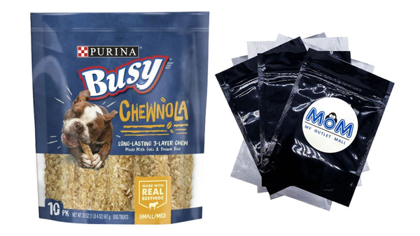 Busy Rawhide Chewnola Oats & Brown Rice Treat for Dogs, 1 pack, 20 oz, plus 3 My Outlet Mall Resealable Storage Pouches