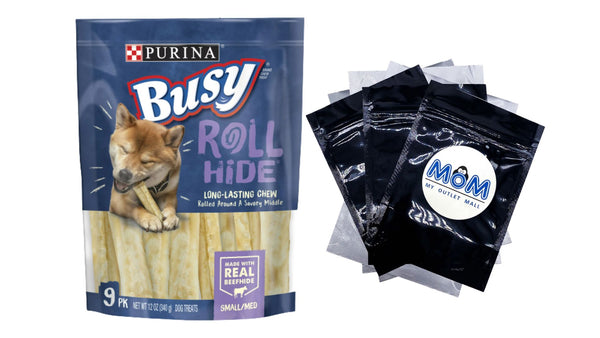 Busy Rollhide Long Lasting Chews for Dogs - 1 pack - 12 oz - plus 3 My Outlet Mall Resealable Storage Pouches
