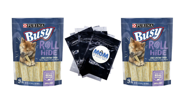 Busy Rollhide Long Lasting Chews for Dogs - 2 packs - 12 oz - plus 3 My Outlet Mall Resealable Storage Pouches