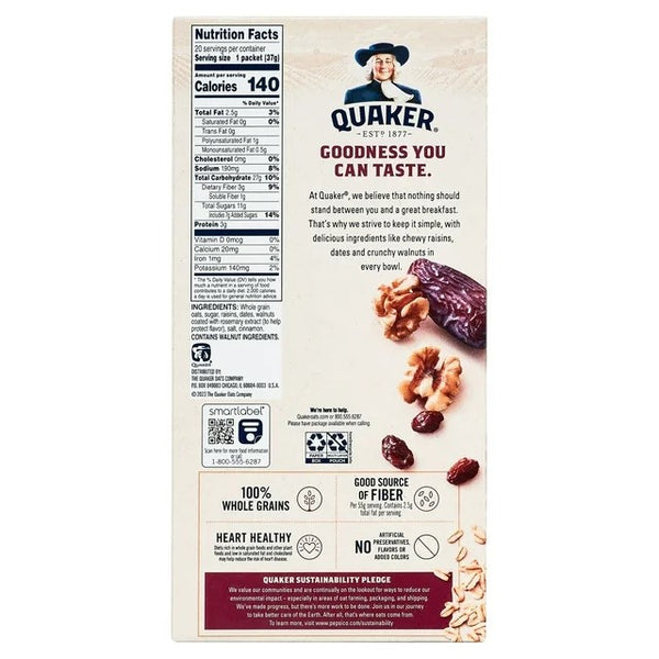 Instant Oatmeal Raisin Date & Walnut, 3 pack, 26.1 oz, plus 3 My Outlet Mall Resealable Storage Pouches