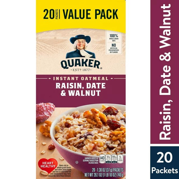 Instant Oatmeal Raisin Date & Walnut, 3 pack, 26.1 oz, plus 3 My Outlet Mall Resealable Storage Pouches