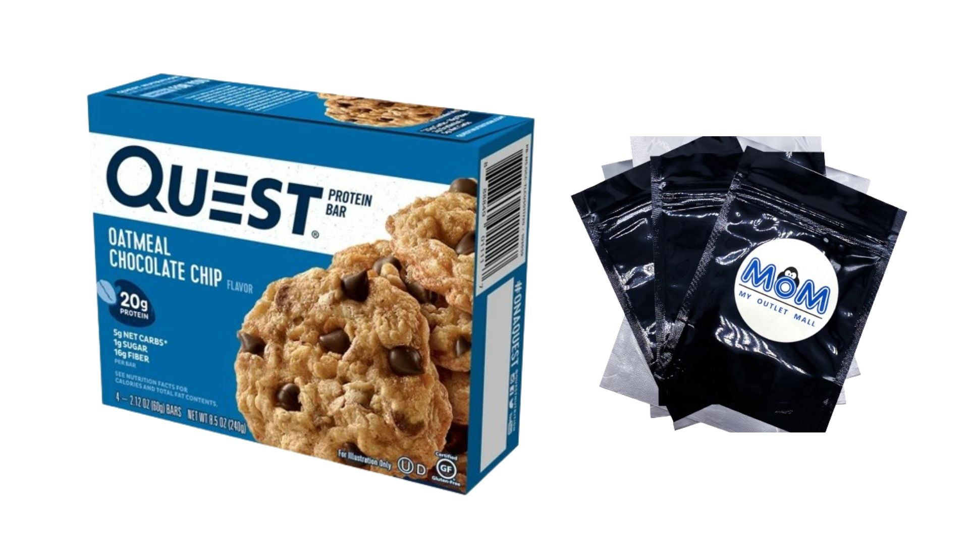 Protein Bars High Protein Low Carb  Oatmeal Chocolate Chip, 1 pack, 8.5 oz 4 count, plus 3 My Outlet Mall Resealable Storage Pouches