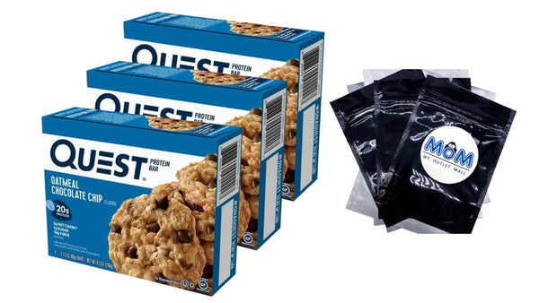 Protein Bars High Protein Low Carb  Oatmeal Chocolate Chip, 3 pack, 8.5 oz 4 count, plus 3 My Outlet Mall Resealable Storage Pouches