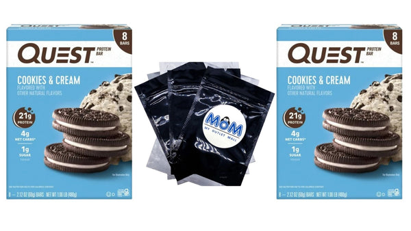 Protein Bar High Protein Low Carb Cookies & Cream - 2 pack - 8 count per pack - plus 3 My Outlet Mall Resealable Storage Pouches