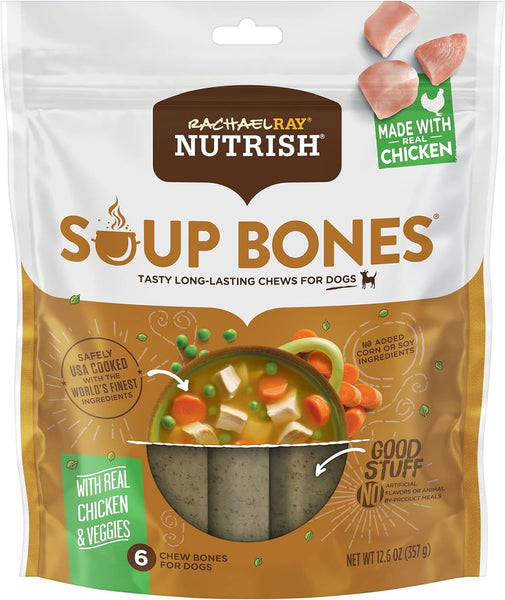 Soup Bones Dog Treats, Real Chicken & Veggies Flavor, 3 pack, 12.6 oz (6 Bones) per pack, plus 3 My Outlet Mall Resealable Storage Pouches