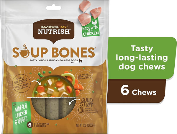 Soup Bones Dog Treats, Real Chicken & Veggies Flavor, 1 pack, 12.6 oz (6 Bones) plus 3 My Outlet Mall Resealable Storage Pouches