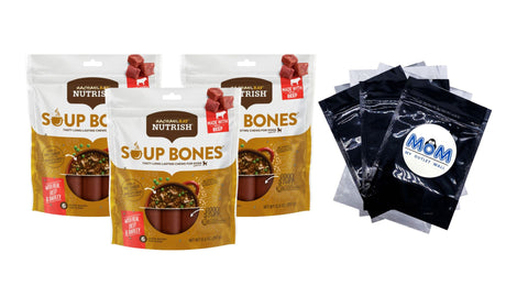 Soup Bones Dog Treats, Real Beef & Barley Flavor, 3 pack, 12.6 oz ( 6 Bones) per pack, plus 3 My Outlet Mall Resealable Storage Pouches