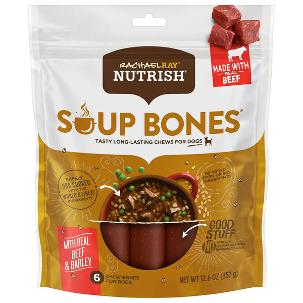 Soup Bones Dog Treats, Real Beef & Barley Flavor, 2 pack, 12.6 oz ( 6 Bones) per pack, plus 3 My Outlet Mall Resealable Storage Pouches