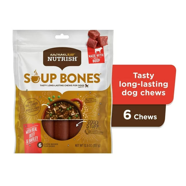 Soup Bones Dog Treats, Real Beef & Barley Flavor, 3 pack, 12.6 oz ( 6 Bones) per pack, plus 3 My Outlet Mall Resealable Storage Pouches