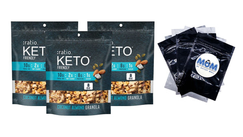 Coconut Almond Granola Cereal Keto Friendly, 3 pack, 8 oz per pack, plus 3 My Outlet Mall Resealable Storage Pouches