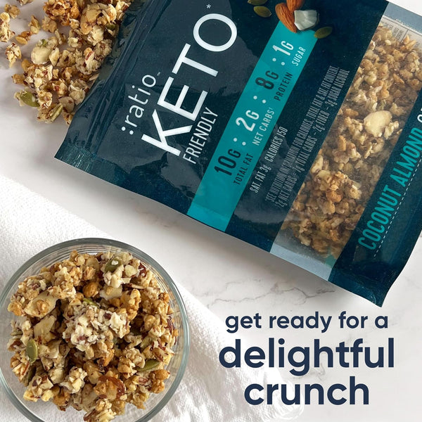 Coconut Almond Granola Cereal Keto Friendly, 2 pack, 8 oz per pack, plus 3 My Outlet Mall Resealable Storage Pouches